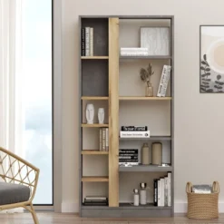 Kirjahylly Linento Furniture LV21, tammi/hopeanharmaa