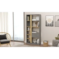 Kirjahylly Linento Furniture LV21, tammi/hopeanharmaa