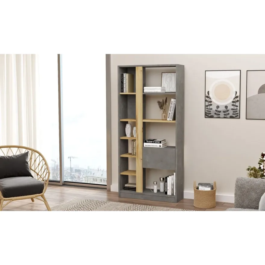 Kirjahylly Linento Furniture LV21, tammi/hopeanharmaa