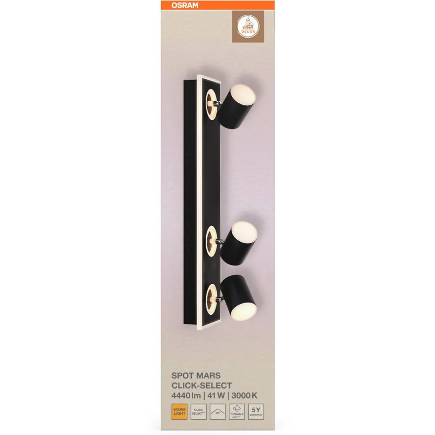 Kohdevalaisin Osram Decor Spot Mars Click-Select 3-osainen 3000K musta