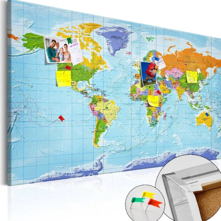 Korkkitaulu Artgeist World Map: Countries Flags, eri kokoja