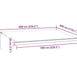 Käsin kelattava markiisi antrasiitti/valkoinen 600x300 cm (16032)