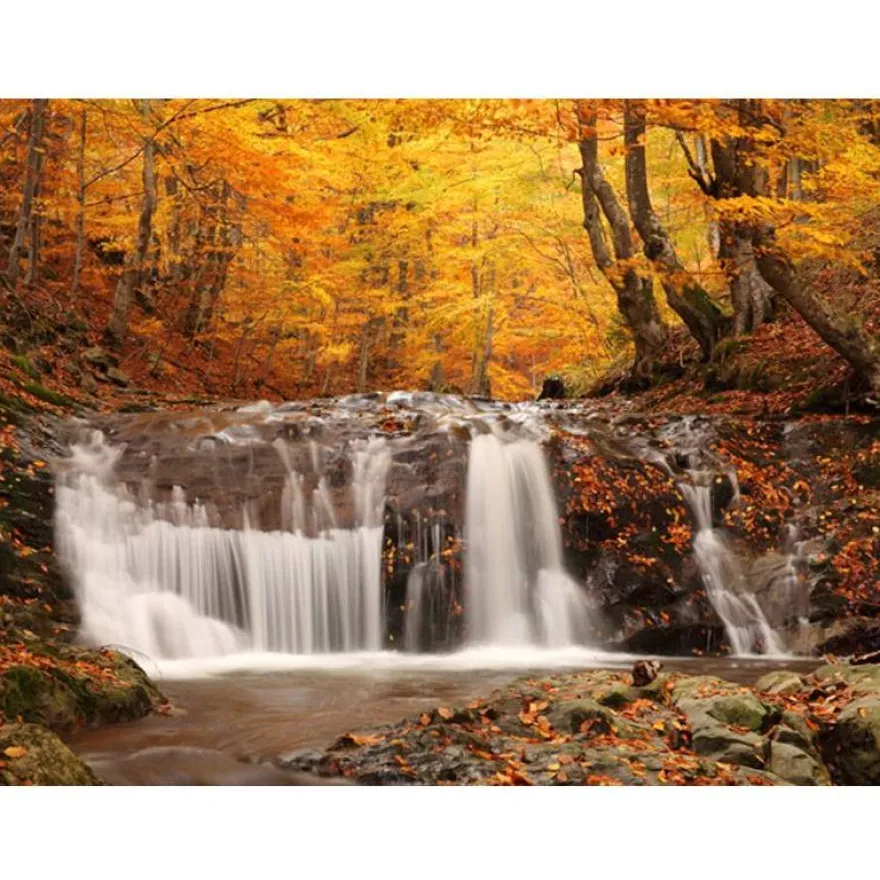 Kuvatapetti Artgeist Autumn landscape: waterfall in forest, eri kokoja