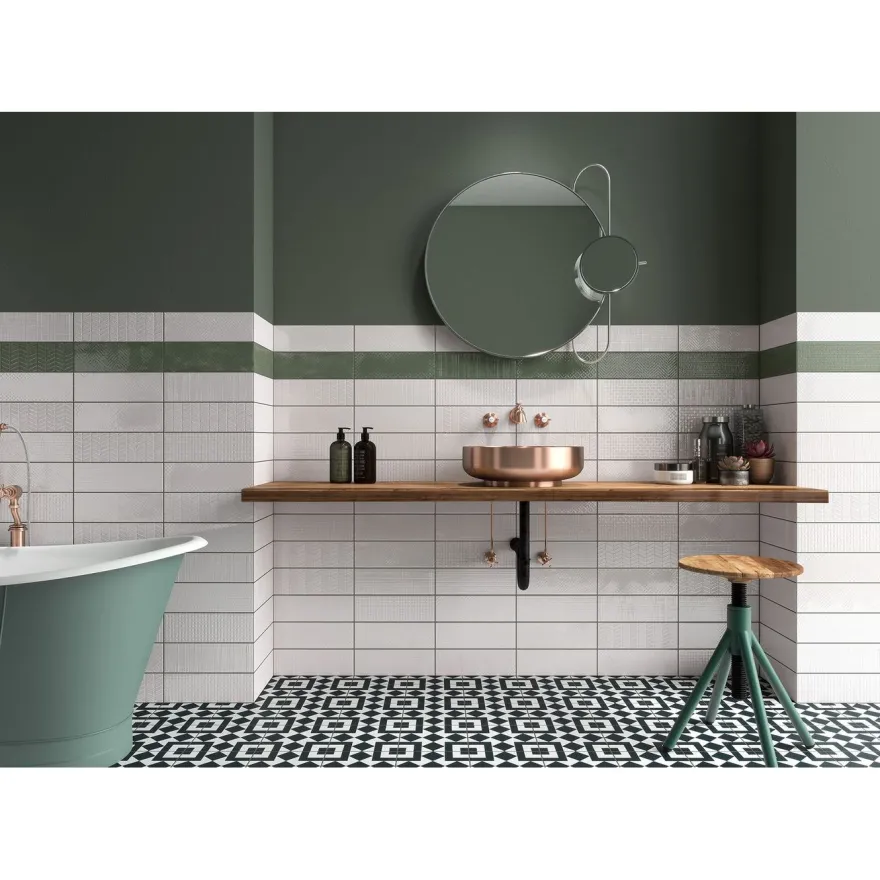 Kuviolaatta Pukkila Soho Green, kiiltävä, struktuuri, 297x97mm