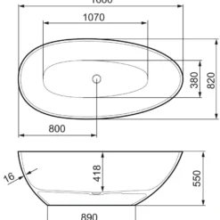 Kylpyamme Mora Lava IV, 1680x820 mm, komposiitti, valkoinen