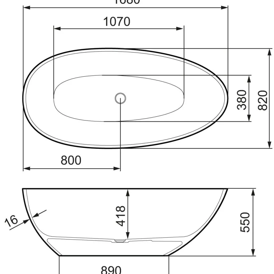 Kylpyamme Mora Lava IV, 1680x820 mm, komposiitti, valkoinen