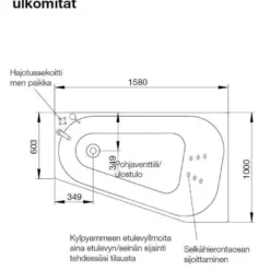 Kylpyamme Westerbergs Motion 160L 2.0, akryyli, valkoinen, vasen