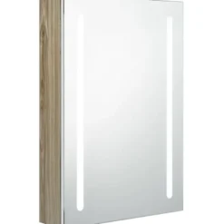 Kylpyhuoneen LED-peilikaappi, valkoinen ja tammi, 50x13x70cm