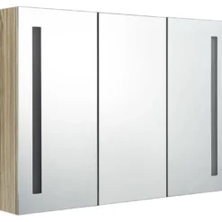Kylpyhuoneen LED-peilikaappi, 89x14x62cm, tammi