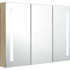 Kylpyhuoneen LED-peilikaappi, 89x14x62cm, tammi