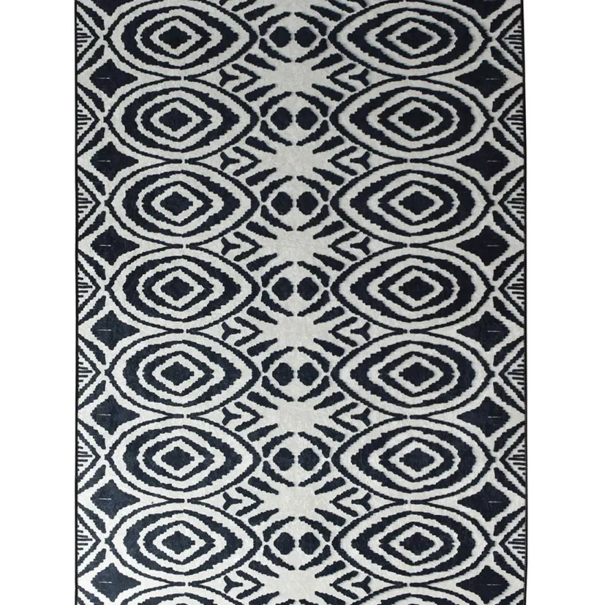 Käytävämatto Linento Blome, 80x150cm, mustavalkoinen