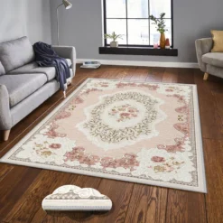Käytävämatto Linento EEXFAB696, 80x150cm, vaaleanpunainen/beige