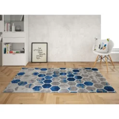Käytävämatto Linento Ivy, 80x200cm, sininen/harmaa