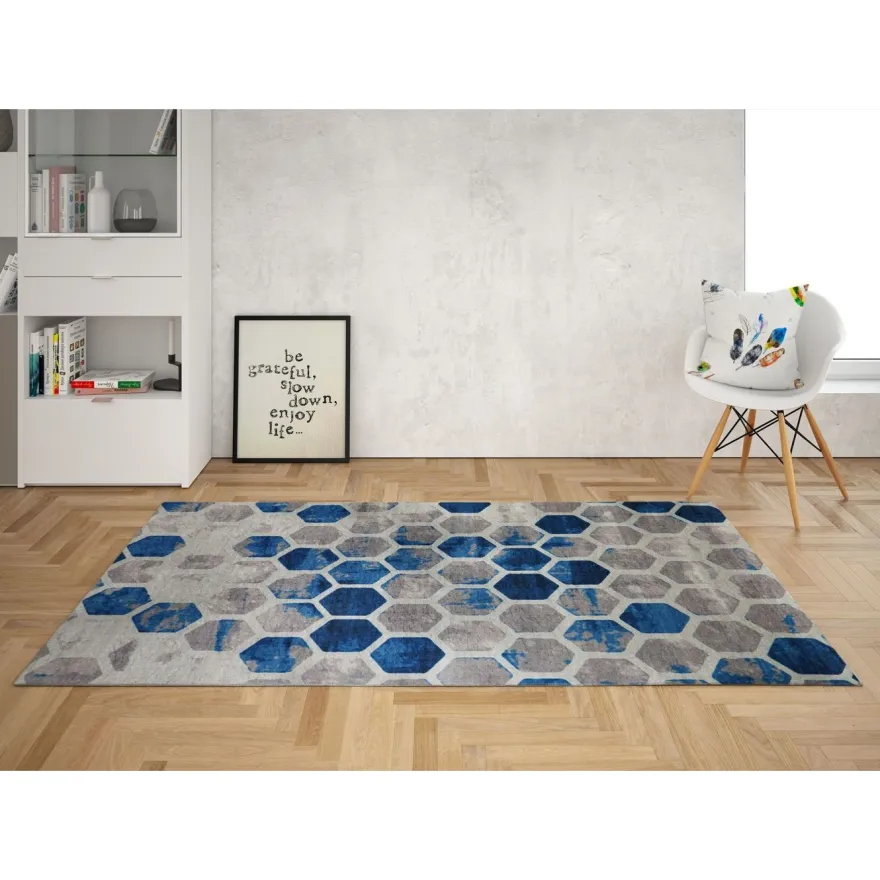 Käytävämatto Linento Ivy, 80x200cm, sininen/harmaa