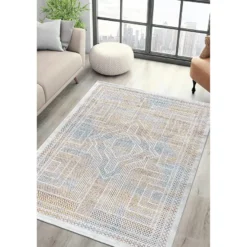 Käytävämatto Linento Paradise M0147 80x300cm luonnonvalkoinen/sininen