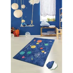 Lastenhuoneen matto Linento Space, sininen, eri kokoja