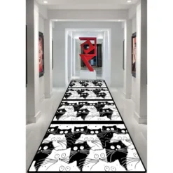 Lastenhuoneen matto Linento White Cats 2, 80x150cm, mustavalkoinen