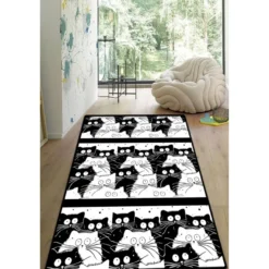 Lastenhuoneen matto Linento White Cats 2, 80x150cm, mustavalkoinen