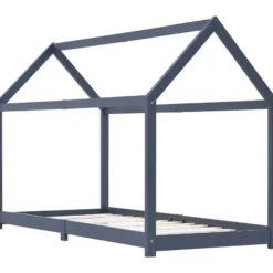 Lasten sängynrunko harmaa täysi mänty 70x140cm
