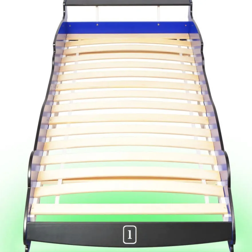 Lastensänky led-valolla kilpa-auto 90x200 cm sininen