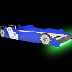 Lastensänky led-valolla kilpa-auto 90x200 cm sininen