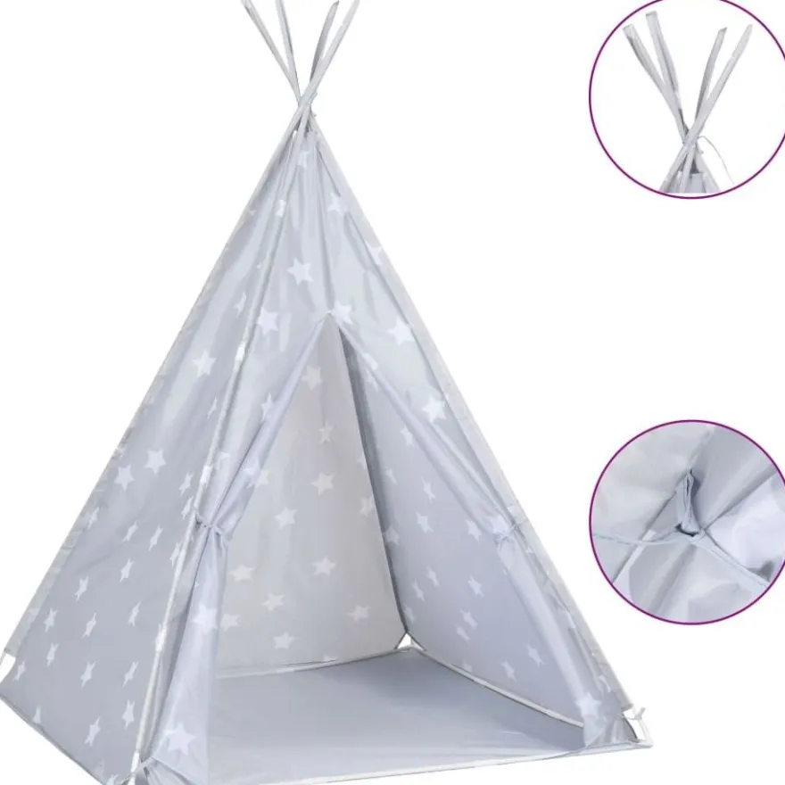 Lasten tiipiiteltta + laukku polyesteri harmaa 115x115x160cm