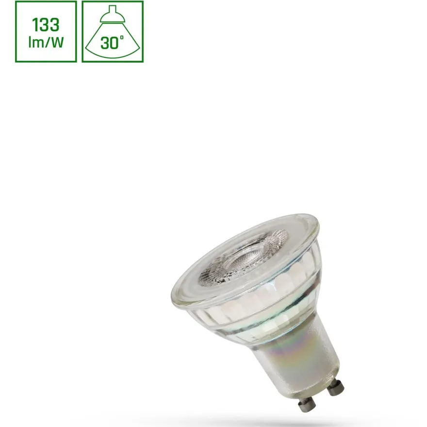 LED-lamppu Spectrum GU10 7.5W 230V lasi linssillä, eri värilämpötiloja