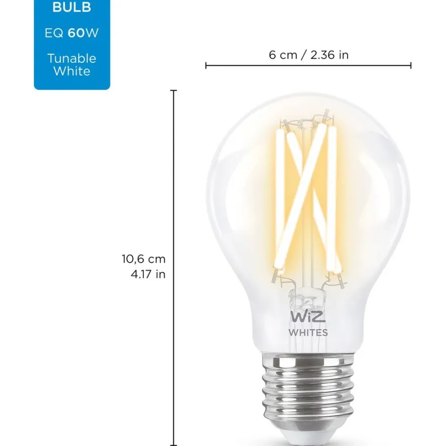 LED-älylamppu Wiz A60 Tunable White, Wi-Fi, 60W, E27, kirkas lasi