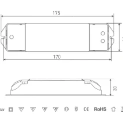 LED-muuntaja FTLIGHT 24V, 36W, IP20, himmennettävä TRIAC/push dimm