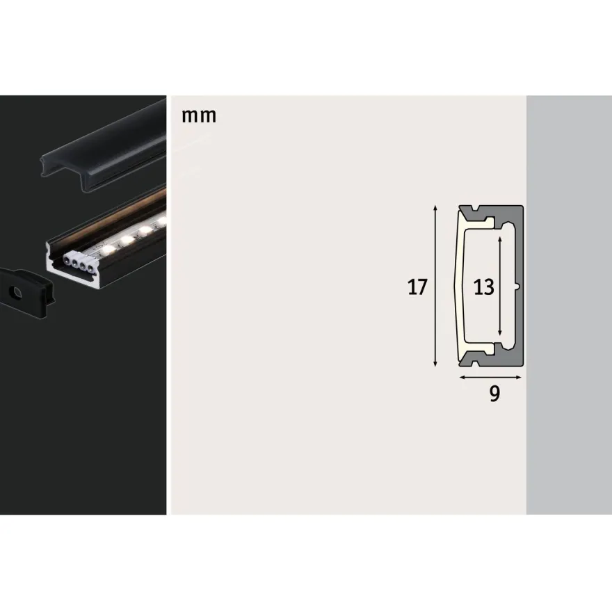 LED-profiili diffuusorilla Paulmann Base, musta, eri kokoja