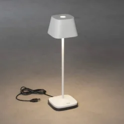 LED-pöytävalaisin Konstsmide Capri, ladattava, valkoinen