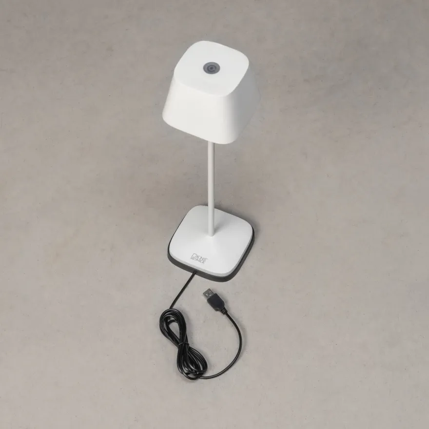 LED-pöytävalaisin Konstsmide Capri, ladattava, valkoinen