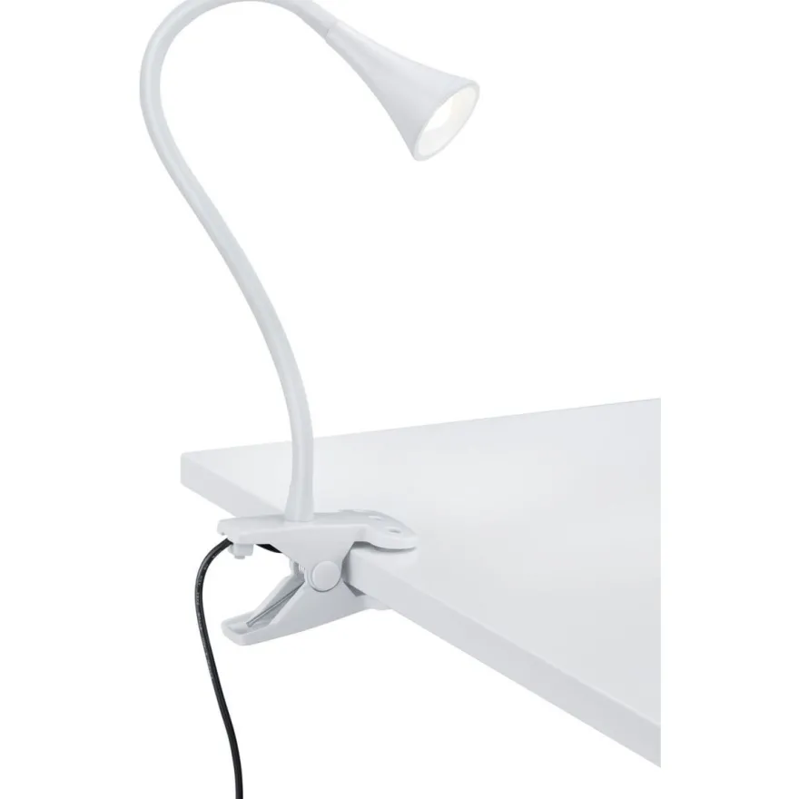 LED-pöytävalaisin Trio Viper, 62x350 mm, valkoinen nipistimellä