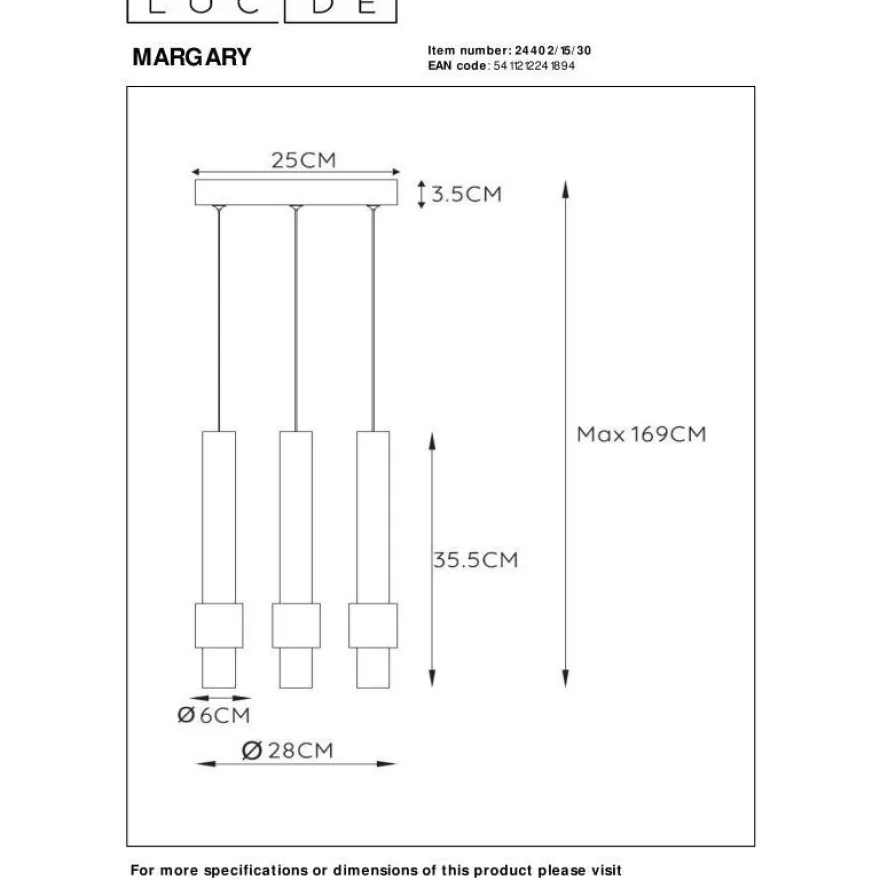 LED-riippuvalaisin Lucide Margary 3-osainen, 2700K, himmennettävä, eri värejä