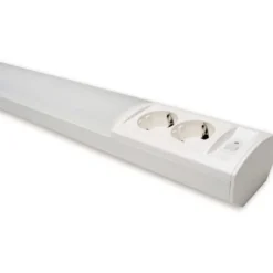 LED-työpistevalaisin Ensto Ami AL122L750, 10W/830/840, 752mm, 2-osainen pistorasia+kytkin, valkoinen