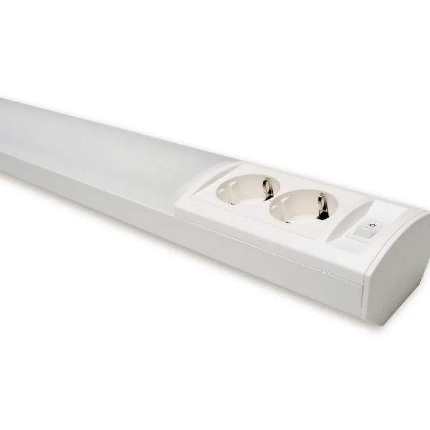 LED-työpistevalaisin Ensto Ami AL122L750, 10W/830/840, 752mm, 2-osainen pistorasia+kytkin, valkoinen