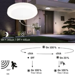 LED-ulkoseinävalaisin liike- ja hämärätunnistimella Paulmann Circula, IP44, 3000K, korroosionkestävä, valkoinen