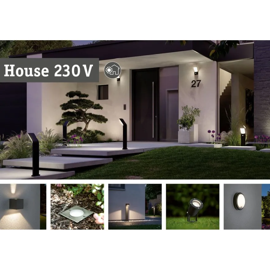 LED-ulkoseinävalaisin Paulmann Skyla Smart Home Zigbee 3.0 226x164mm 2200K-3000K 10W 840lm hämäräohjattu liiketunnistin IR antrasiitti