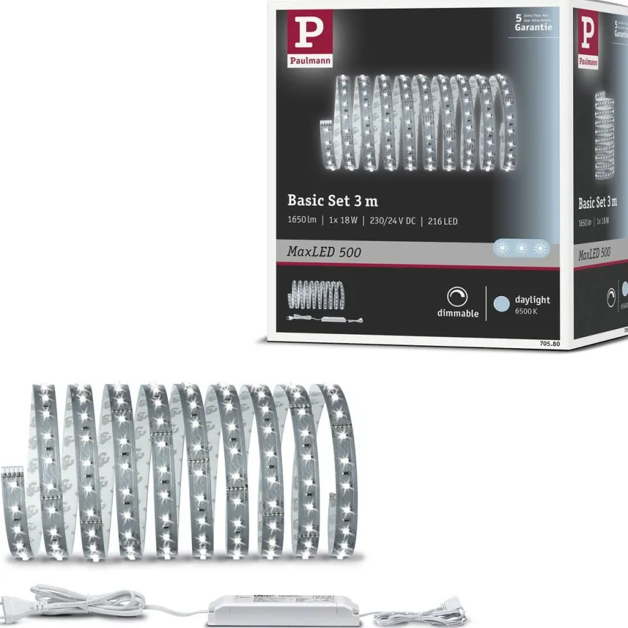 LED-valonauha Paulmann MaxLED 500, aloituspakkaus, 3m, 18W, 550lm/m, 6500K, 36VA