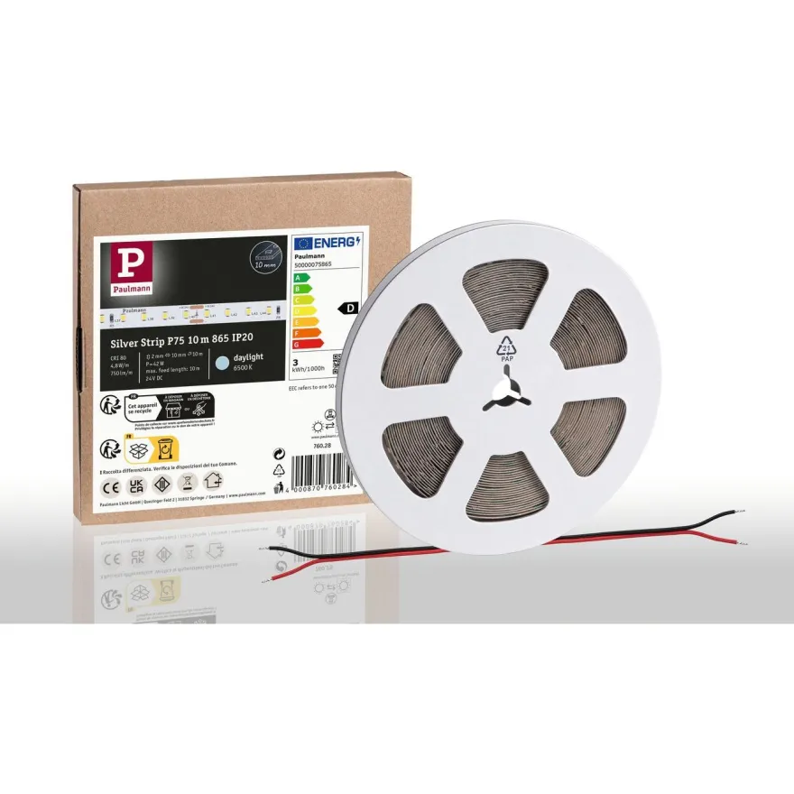 LED-valonauha Paulmann ProStrip Silver, P75, 865, 10m, 42W, 750lm/m, 96LEDs/m, 6500K