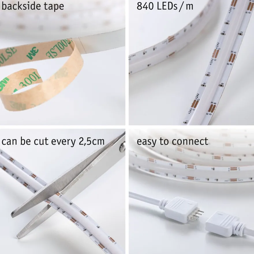 LED-valonauha Paulmann SimpLED Full-Line COB, 330lm/m, 840LEDs/m, RGB, 24VA, eri kokoja