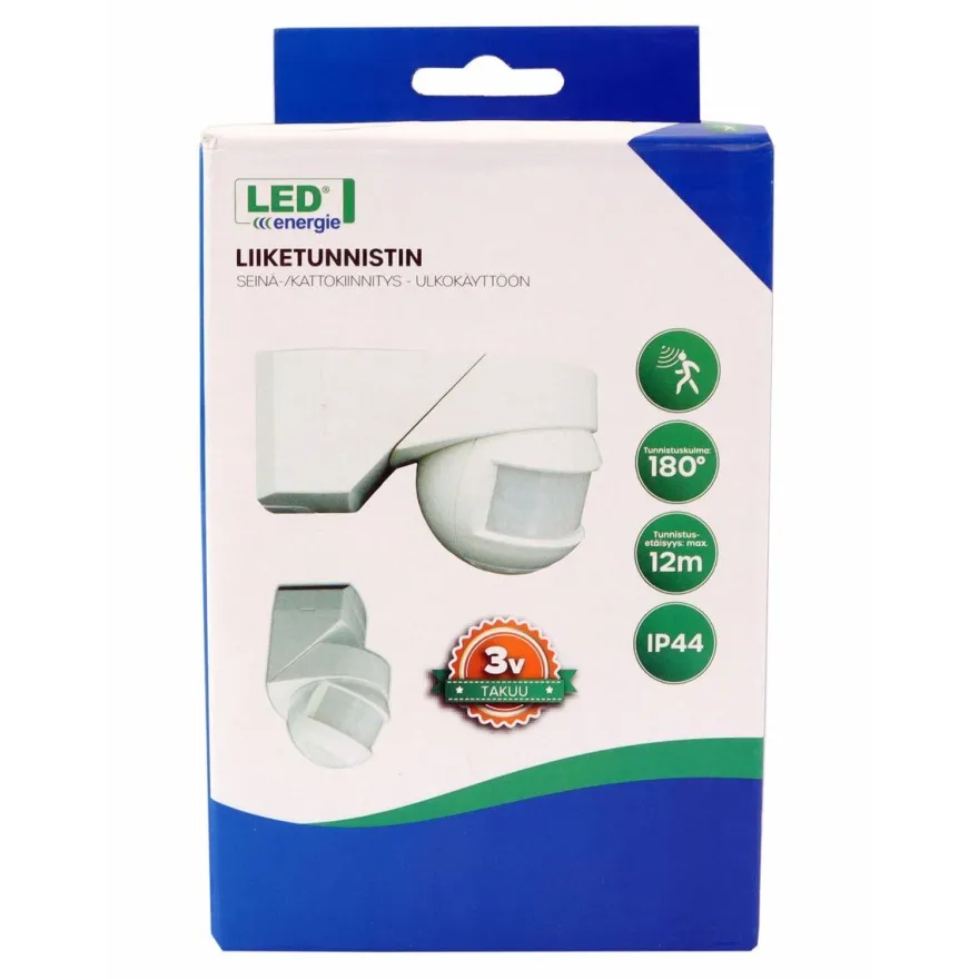 Liiketunnistin ulkokäyttöön LED Energie, 115x72x75mm, seinä-/kattokiinnitys