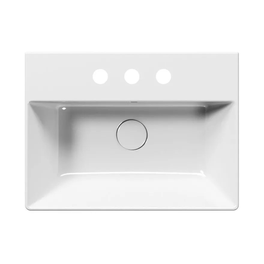 Malja-allas Interia Kube X 50x37cm, tasainen pohja, 3 hanareikää, ExtraGlaze-pinnoite, valkoinen