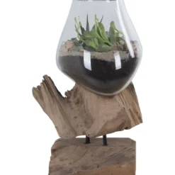 Maljakko puujalustalla House Nordic San Marino Waterdrop, 25cm, tiikki/lasi