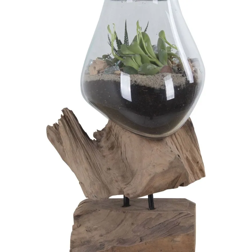 Maljakko puujalustalla House Nordic San Marino Waterdrop, 25cm, tiikki/lasi