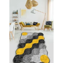Matto Linento Circle 4 keltainen/harmaa, eri kokoja