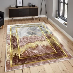 Matto Linento Els2409, 140x220cm, ruskea/kulta