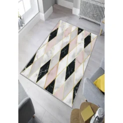 Matto Linento EXFAB296, 100x150cm, mustavalkoinen/vaaleanpunainen