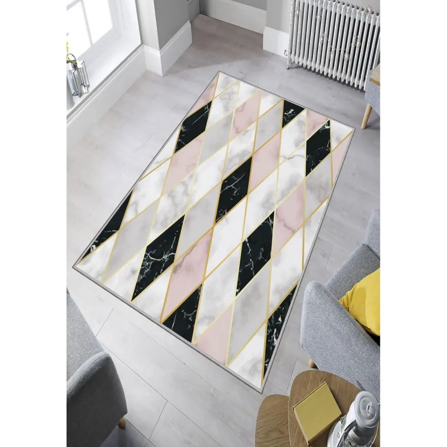 Matto Linento EXFAB296, 100x150cm, mustavalkoinen/vaaleanpunainen