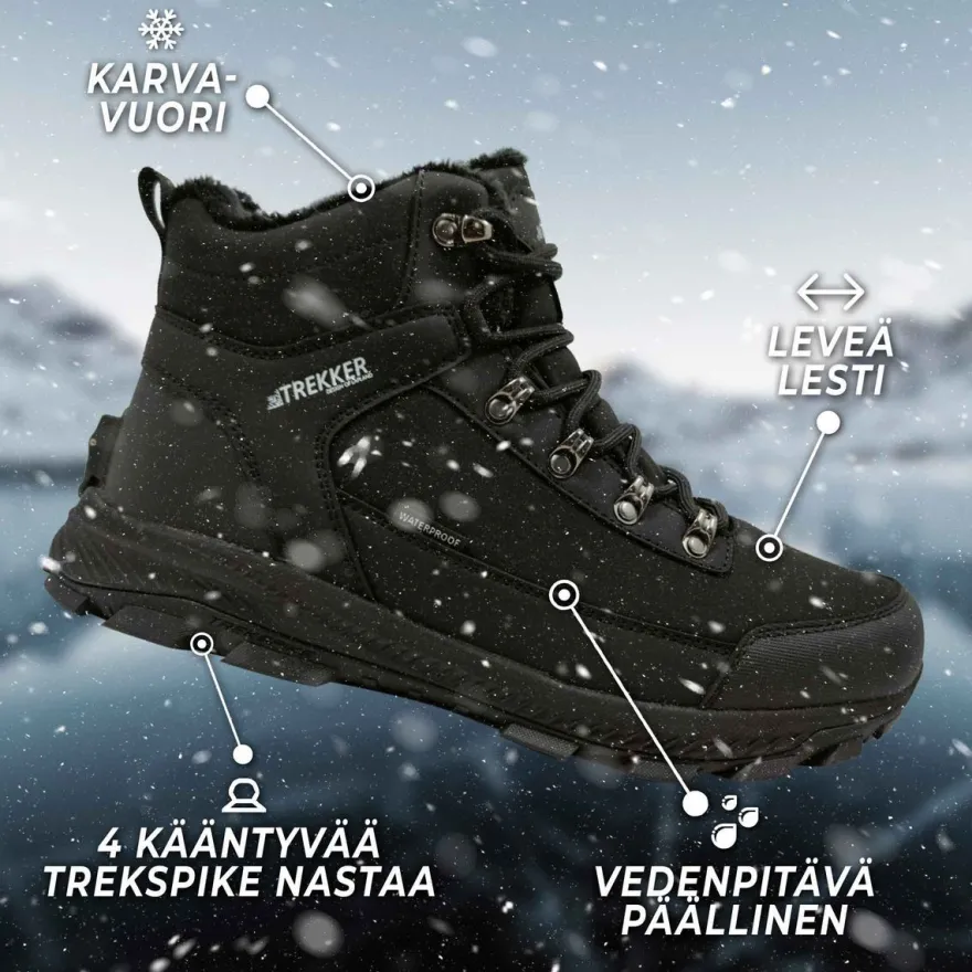 Nastakengät Trekker, kääntyvät nastat, musta, eri kokoja